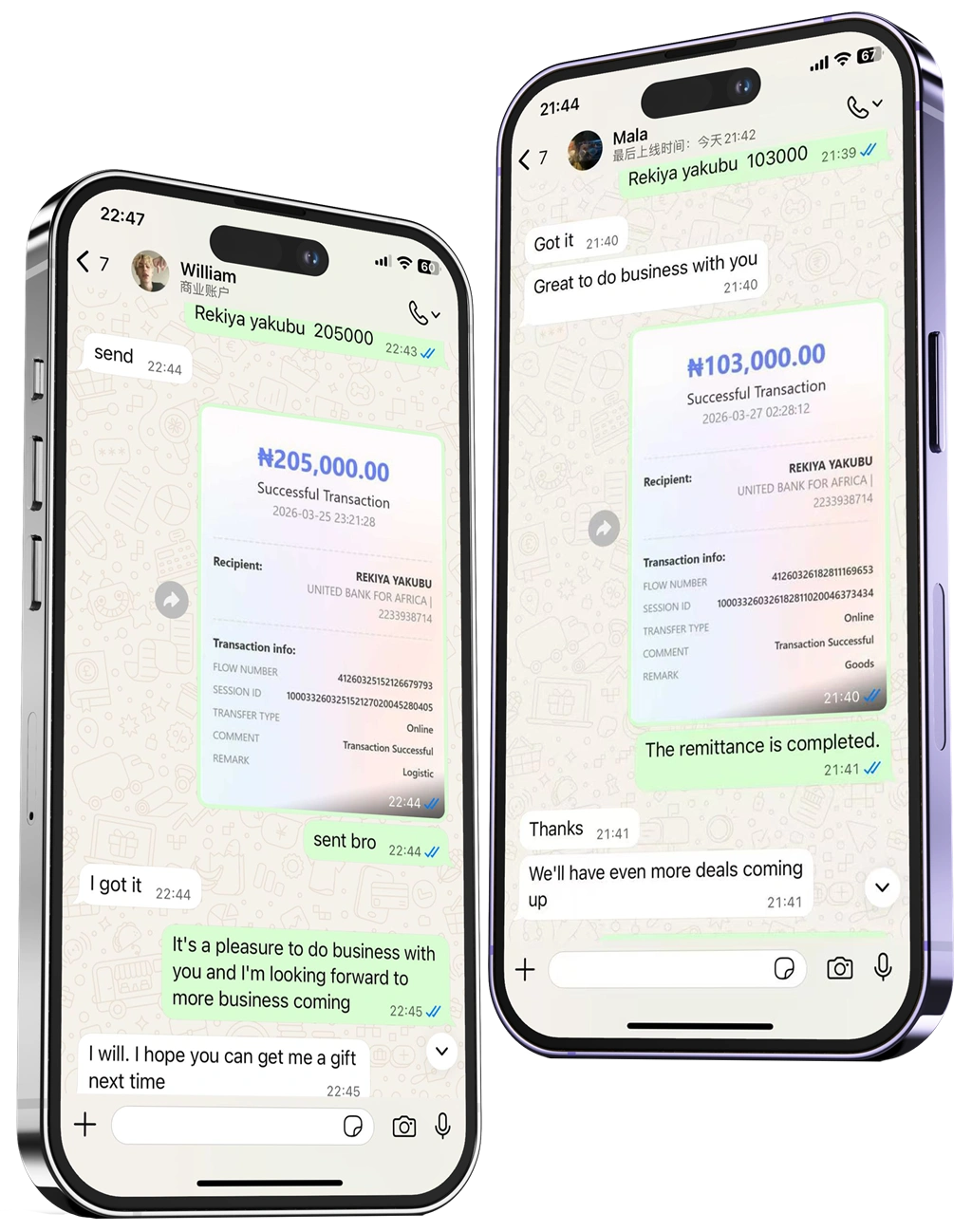 Phone screens showing successful WhatsApp gift card payouts
